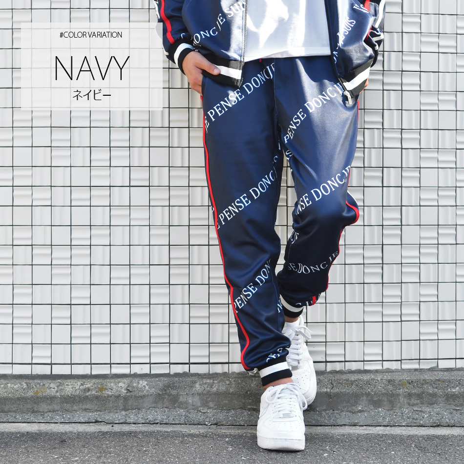 ジョガーパンツ メンズ ジャージ スウェット ポンチ 総柄 ロゴ ゴルフウエア ストリート サーフ ビター オラオラ系 春夏秋冬 紺 ベージュ ネイビー M L XL | EVOLUTION | 02