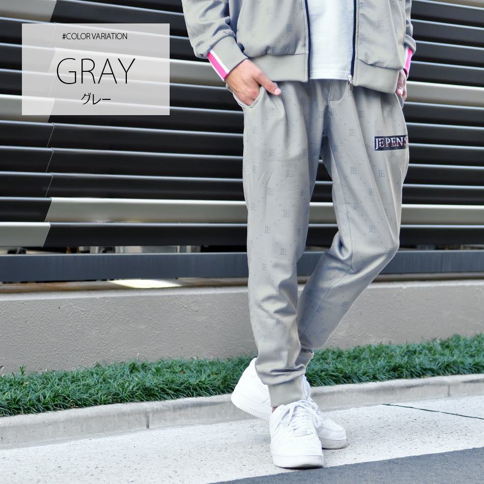 ジョガーパンツ メンズ ジャージ スウェットパンツ ポンチ 総柄 ロゴ ゴルフウエア ストリート サーフ ビター オラオラ系 黒 グレー ブラック M L XL | EVOLUTION | 01