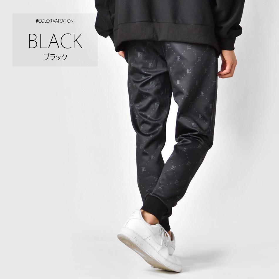 ジョガーパンツ メンズ ジャージ スウェットパンツ ポンチ 総柄 ロゴ ゴルフウエア ストリート サーフ ビター オラオラ系 黒 グレー ブラック M L XL | EVOLUTION | 02