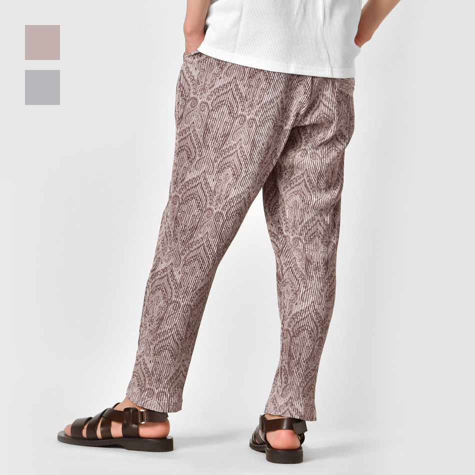 イージーパンツ メンズ テーパードパンツ 薄手 プリーツ ストレッチ 春秋冬 ビター系 韓国ファッション モード ブルー ブラウン グレー ブラック ペイズリー M L | EVOLUTION