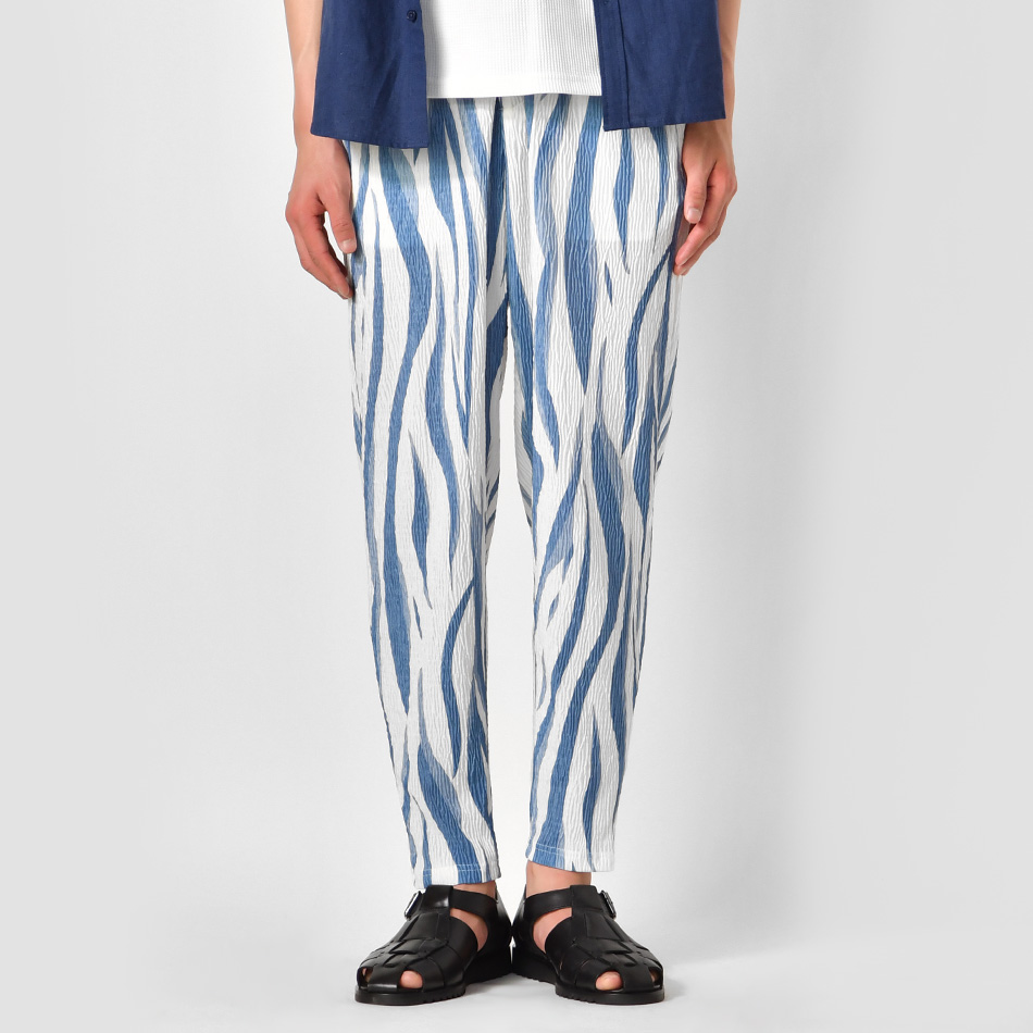 イージーパンツ メンズ テーパードパンツ 薄手 プリーツ ストレッチ 春秋冬 ビター系 韓国ファッション モード ブルー ブラウン グレー ブラック ペイズリー M L | EVOLUTION | 14