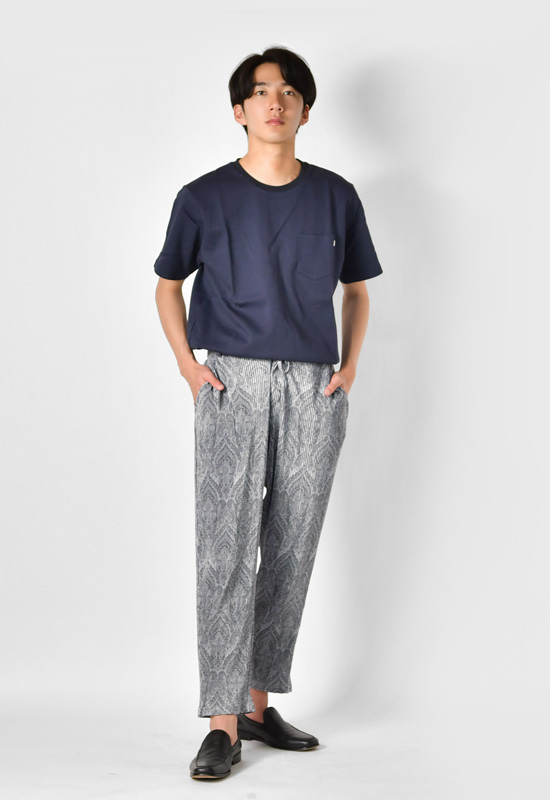 イージーパンツ メンズ テーパードパンツ 薄手 プリーツ ストレッチ 春秋冬 ビター系 韓国ファッション モード ブルー ブラウン グレー ブラック ペイズリー M L | EVOLUTION | 11