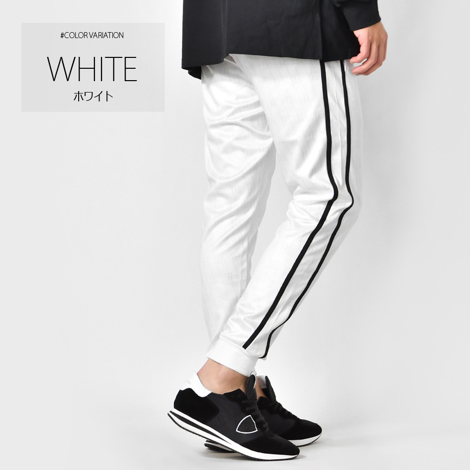 ジョガーパンツ メンズ スウェットパンツ ポンチ 総柄 ロゴ ストリート サーフ ビター系 オラオラ系 春夏秋冬 ホワイト ブラック ライトブルー 白 黒 青 M L XL | EVOLUTION | 01
