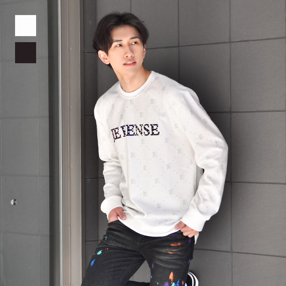 トレーナー メンズ スウェット ロゴ モノグラム ラインストーン 春秋冬 ゴルフ ストリート モード サーフ ビター オラオラ ホワイト ブラック 白 黒 M L XL | EVOLUTION