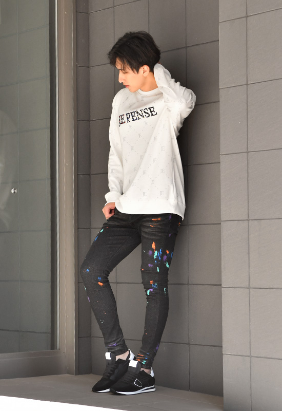 トレーナー メンズ スウェット ロゴ モノグラム ラインストーン 春秋冬 ゴルフ ストリート モード サーフ ビター オラオラ ホワイト ブラック 白 黒 M L XL | EVOLUTION | 04