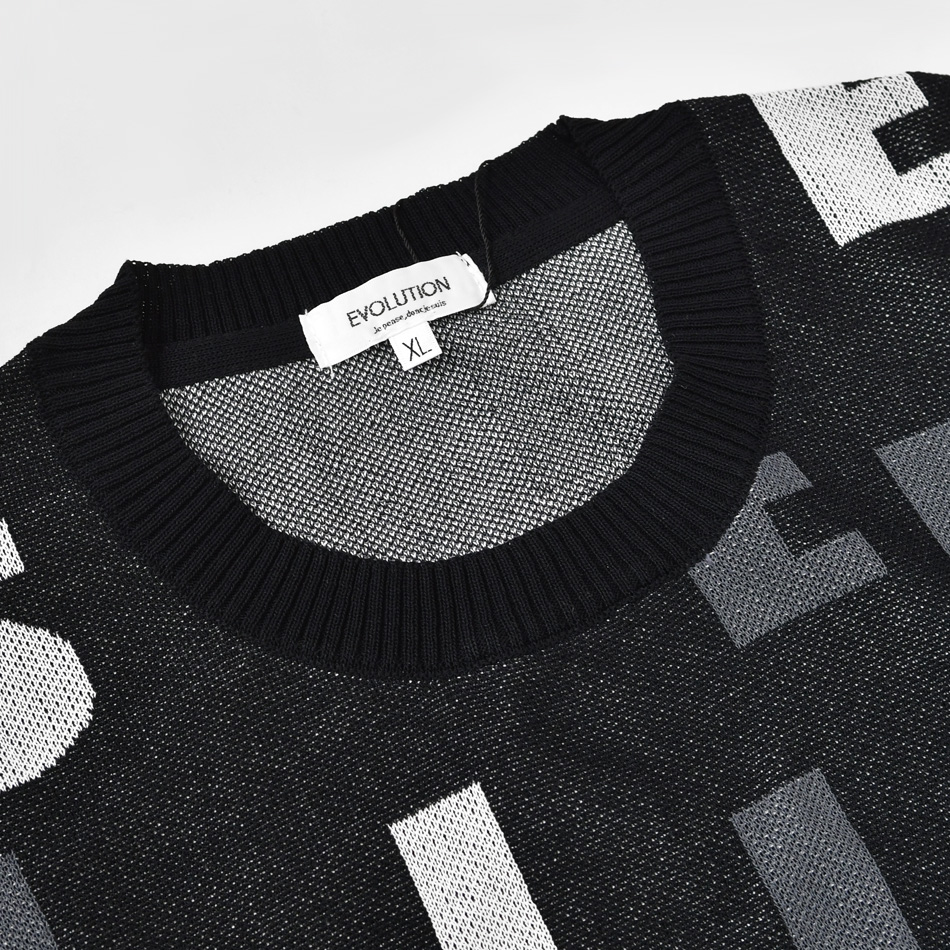 ニット メンズ セーター 長袖 ロゴ クルーネック 春秋冬 ユニセックス ゴルフ ストリート モード サーフ ビター オラオラ系 ホワイト ブラック 白 黒 M L XL | EVOLUTION | 08