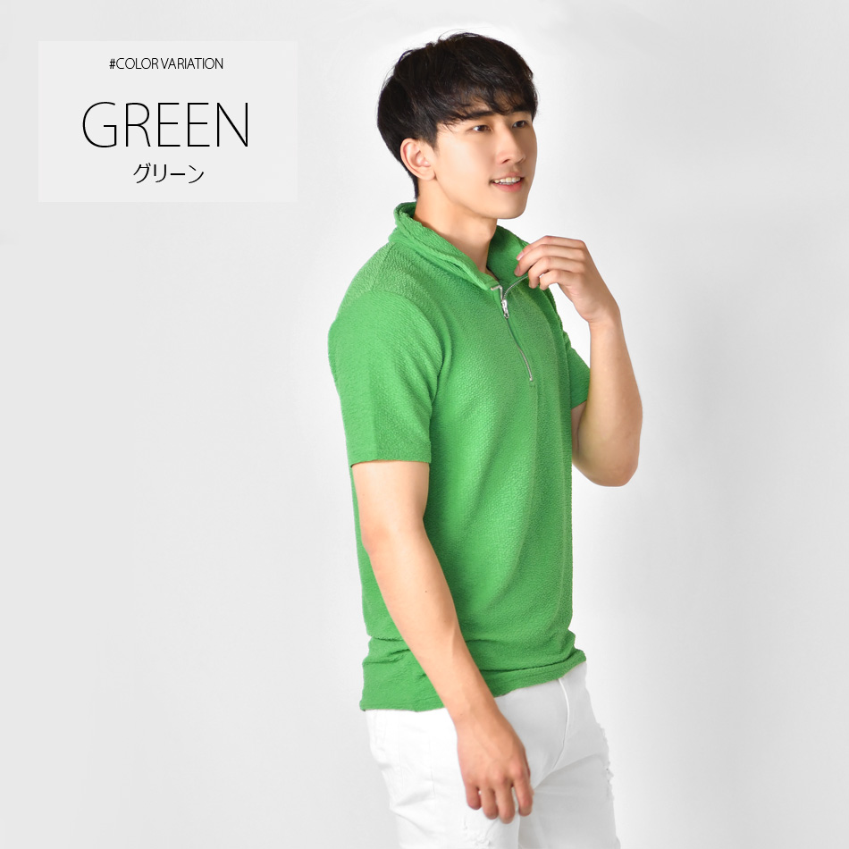 ポロシャツ メンズ 無地 半袖 衿ワイヤー ゴルフウエア モード系 綺麗め タイト 細め 春夏秋 白 青 緑 黒 ホワイト グリーン ターコイズ ブルー ブラック M L XL | EVOLUTION | 12