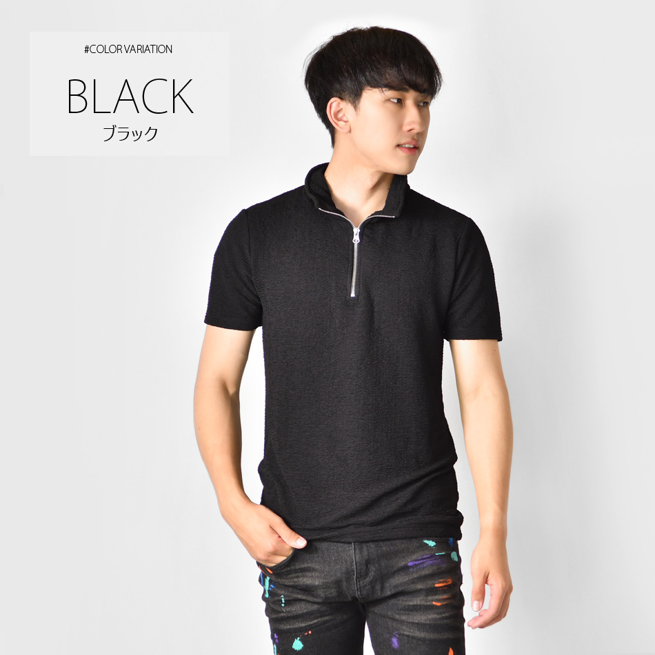 ポロシャツ メンズ 無地 半袖 衿ワイヤー ゴルフウエア モード系 綺麗め タイト 細め 春夏秋 白 青 緑 黒 ホワイト グリーン ターコイズ ブルー ブラック M L XL | EVOLUTION | 14
