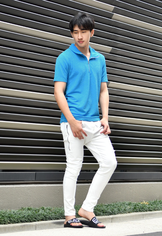 ポロシャツ メンズ 無地 半袖 衿ワイヤー ゴルフウエア モード系 綺麗め タイト 細め 春夏秋 白 青 緑 黒 ホワイト グリーン ターコイズ ブルー ブラック M L XL | EVOLUTION | 11