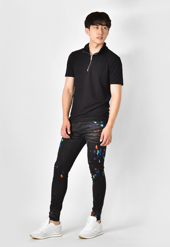 ポロシャツ メンズ 無地 半袖 衿ワイヤー ゴルフウエア モード系 綺麗め タイト 細め 春夏秋 白 青 緑 黒 ホワイト グリーン ターコイズ ブルー ブラック M L XL | EVOLUTION | 15