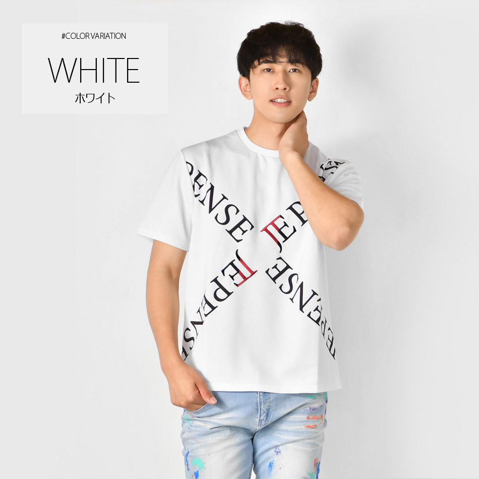tシャツ メンズ カットソー 半袖 ロゴ 刺繍 ポンチ クルーネック サーフ系 オラオラ系 お兄系 ジムウエア ゴルフウエア 春夏秋 白 黒 ホワイト ブラック M L XL | EVOLUTION | 06