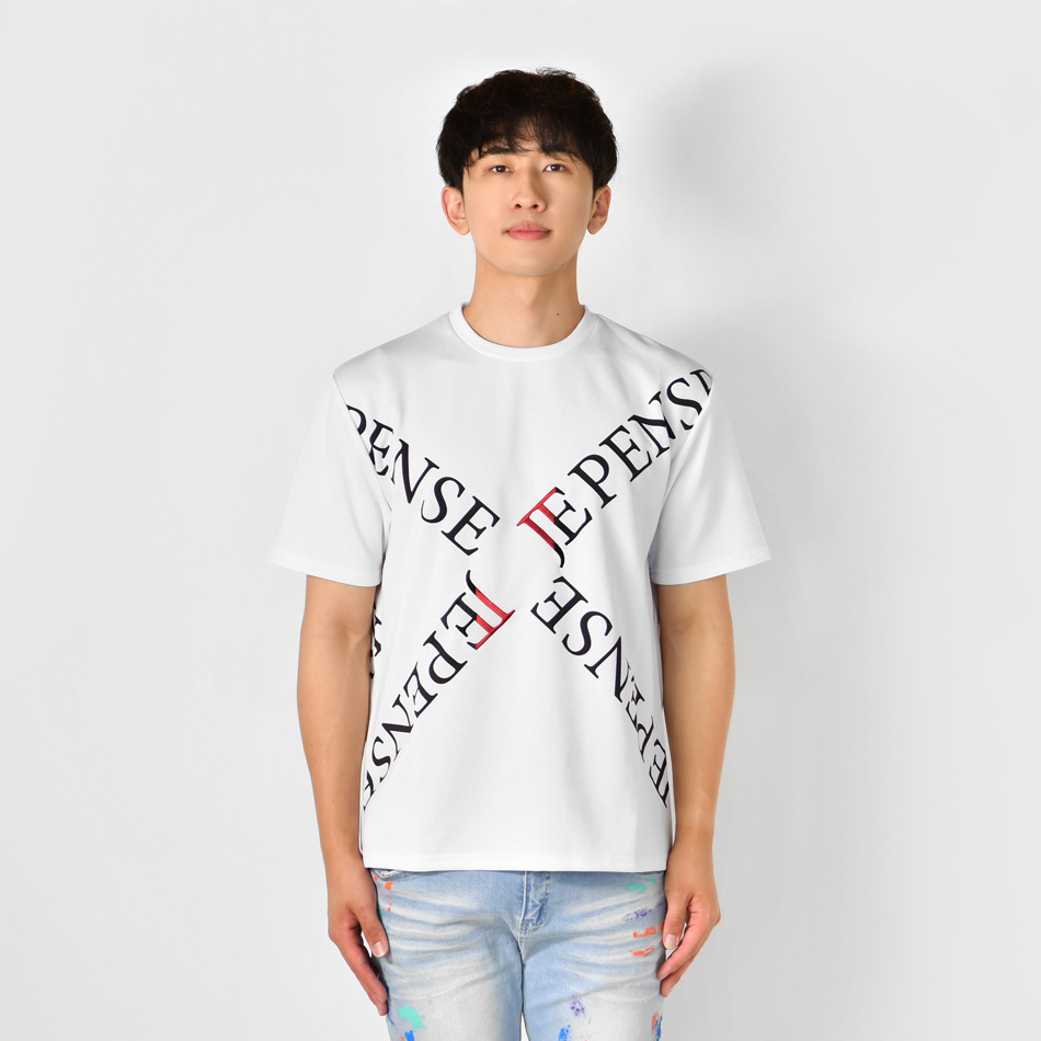 tシャツ メンズ カットソー 半袖 ロゴ 刺繍 ポンチ クルーネック サーフ系 オラオラ系 お兄系 ジムウエア ゴルフウエア 春夏秋 白 黒 ホワイト ブラック M L XL | EVOLUTION | 10