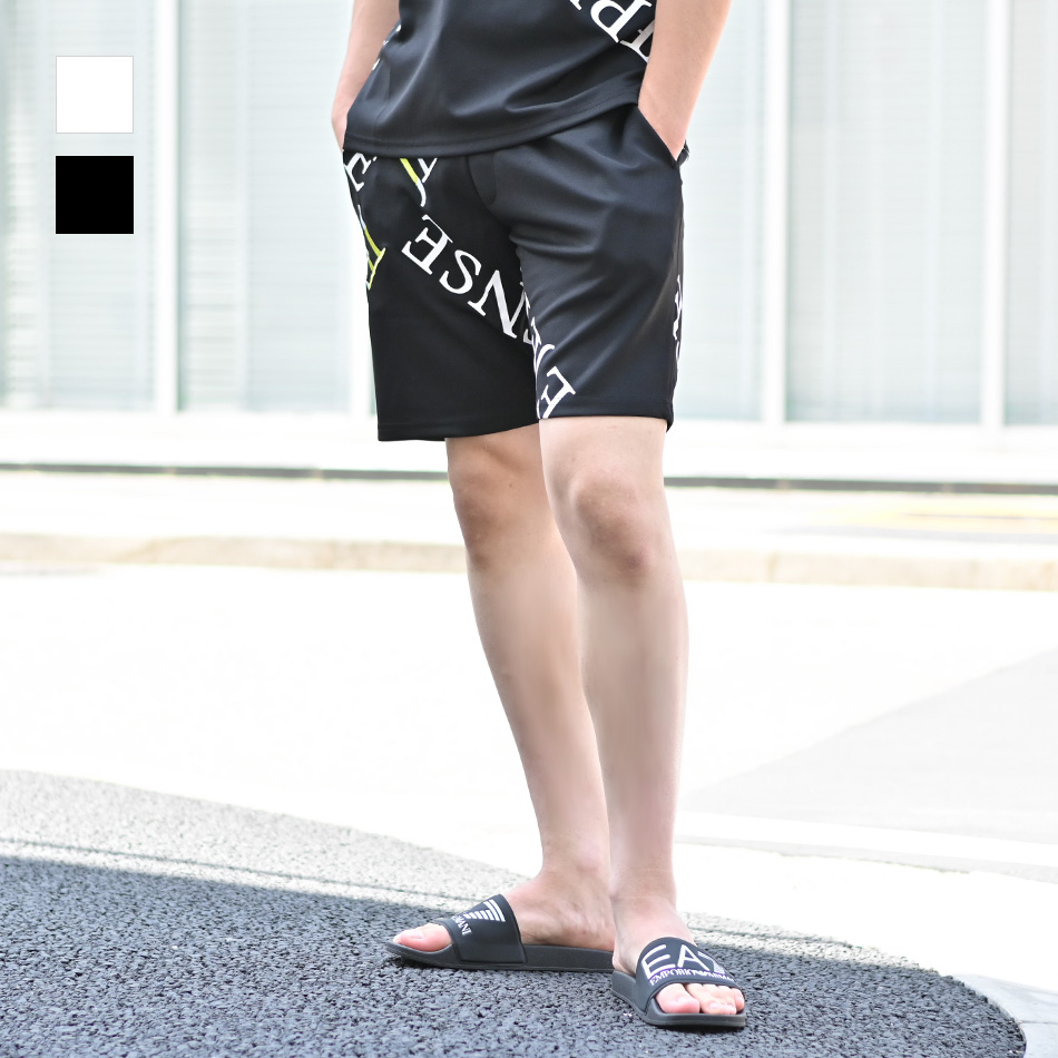 ハーフパンツ メンズ ショートパンツ ロゴ 刺繍 ポンチ モード オラオラ系 お兄系 ジムウエア ゴルフウエア スポーツ 春夏秋 白 黒 ホワイト ブラック M L XL | EVOLUTION