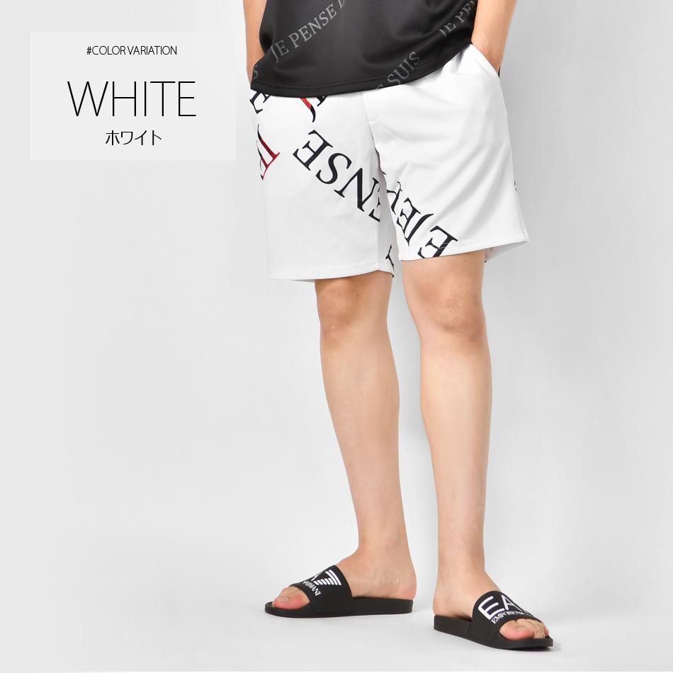 ハーフパンツ メンズ ショートパンツ ロゴ 刺繍 ポンチ モード オラオラ系 お兄系 ジムウエア ゴルフウエア スポーツ 春夏秋 白 黒 ホワイト ブラック M L XL | EVOLUTION | 01