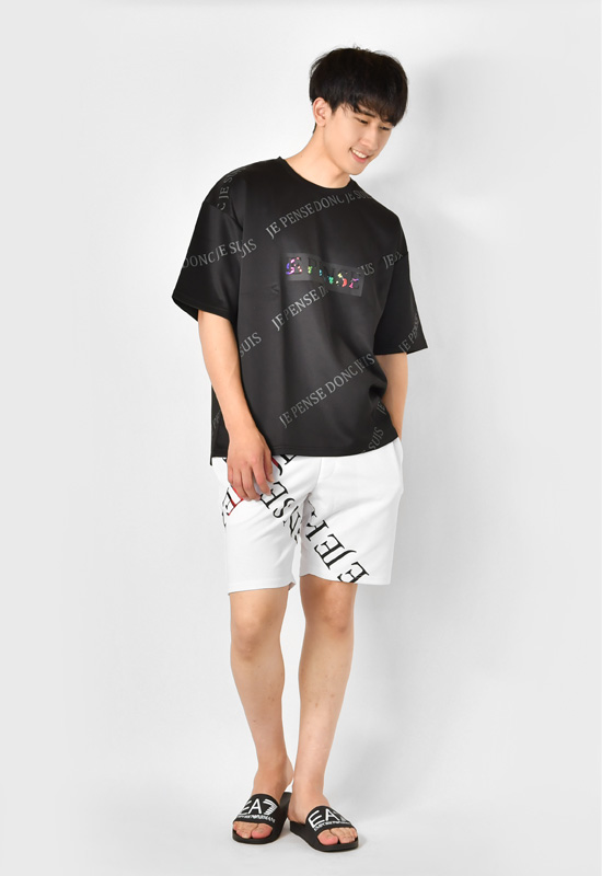 ハーフパンツ メンズ ショートパンツ ロゴ 刺繍 ポンチ モード オラオラ系 お兄系 ジムウエア ゴルフウエア スポーツ 春夏秋 白 黒 ホワイト ブラック M L XL | EVOLUTION | 07