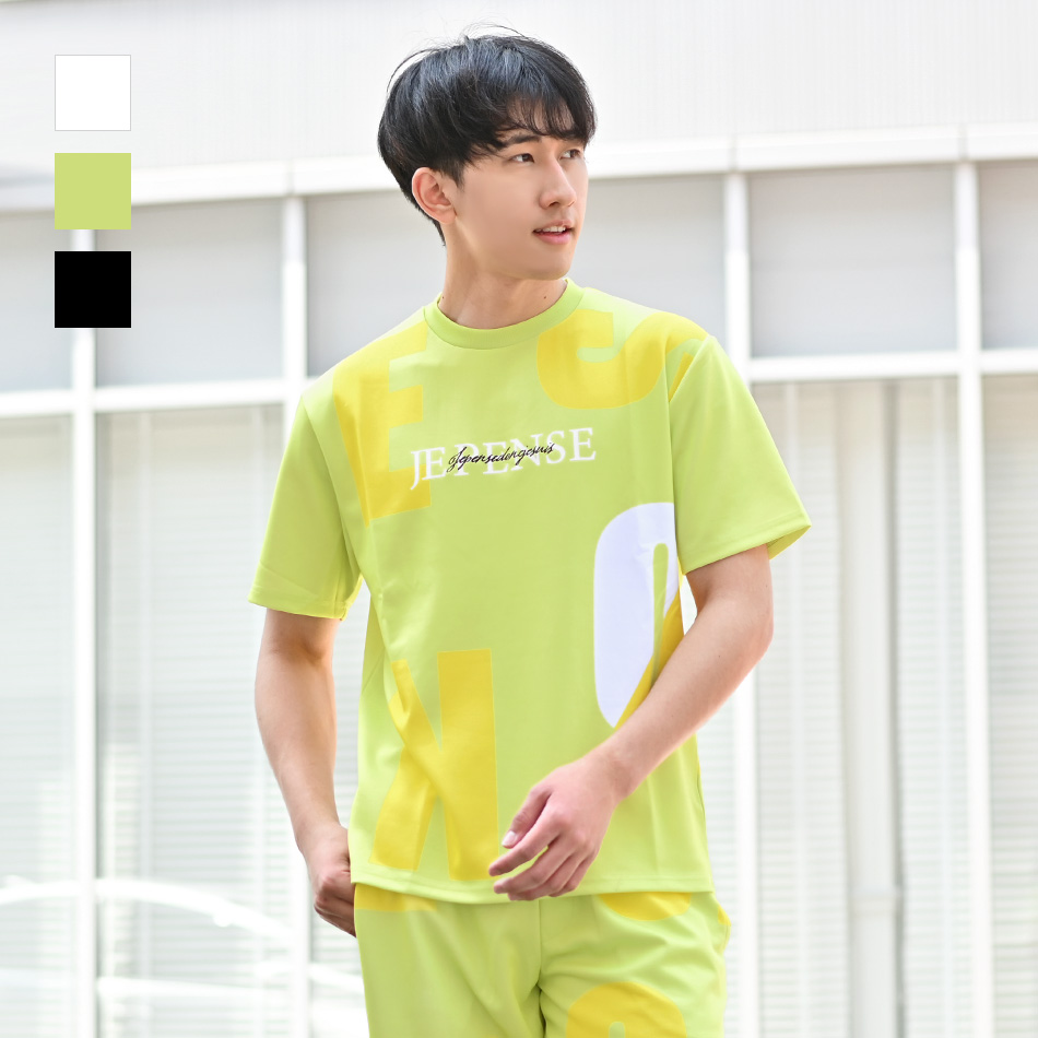 tシャツ メンズ 半袖 ロゴ 刺繍 ポンチ クルーネック モード オラオラ系 お兄系 ジムウエア ゴルフウエア 春夏秋 白 黄色 黒 ホワイト イエロー ブラック M L XL | EVOLUTION