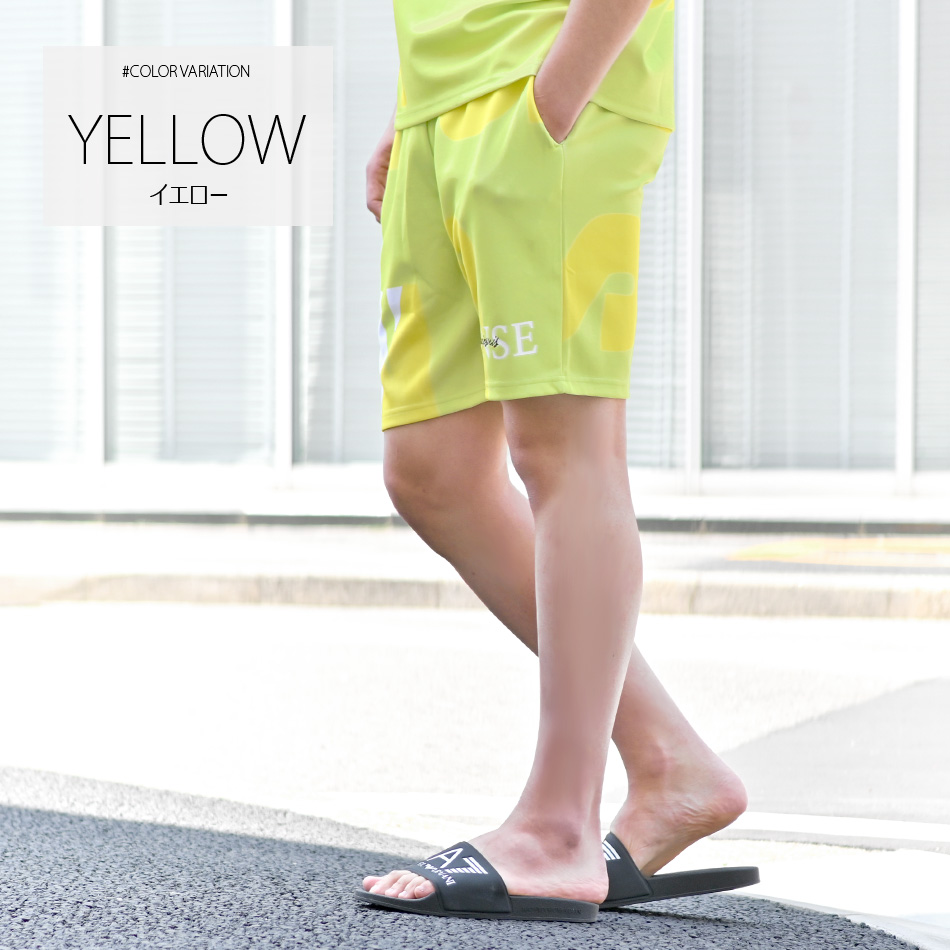 ハーフパンツ メンズ ショートパンツ ロゴ 刺繍 ポンチ モード オラオラ系 お兄系 ジムウエア ゴルフウエア 春夏秋 白 黄 黒 ホワイト イエロー ブラック M L XL | EVOLUTION | 02