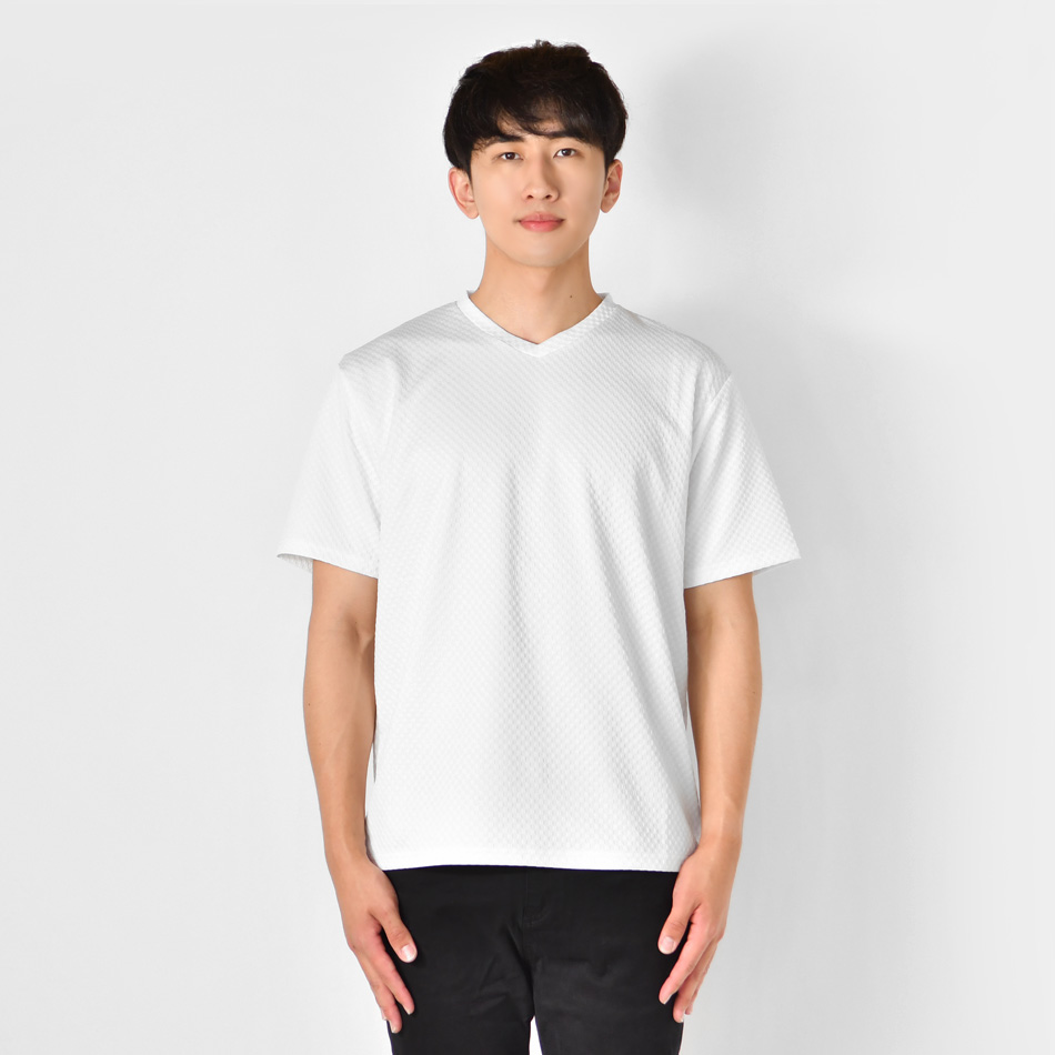 EVOLUTION Tシャツ メンズ 半袖 Vネック 浅め カットソー 無地