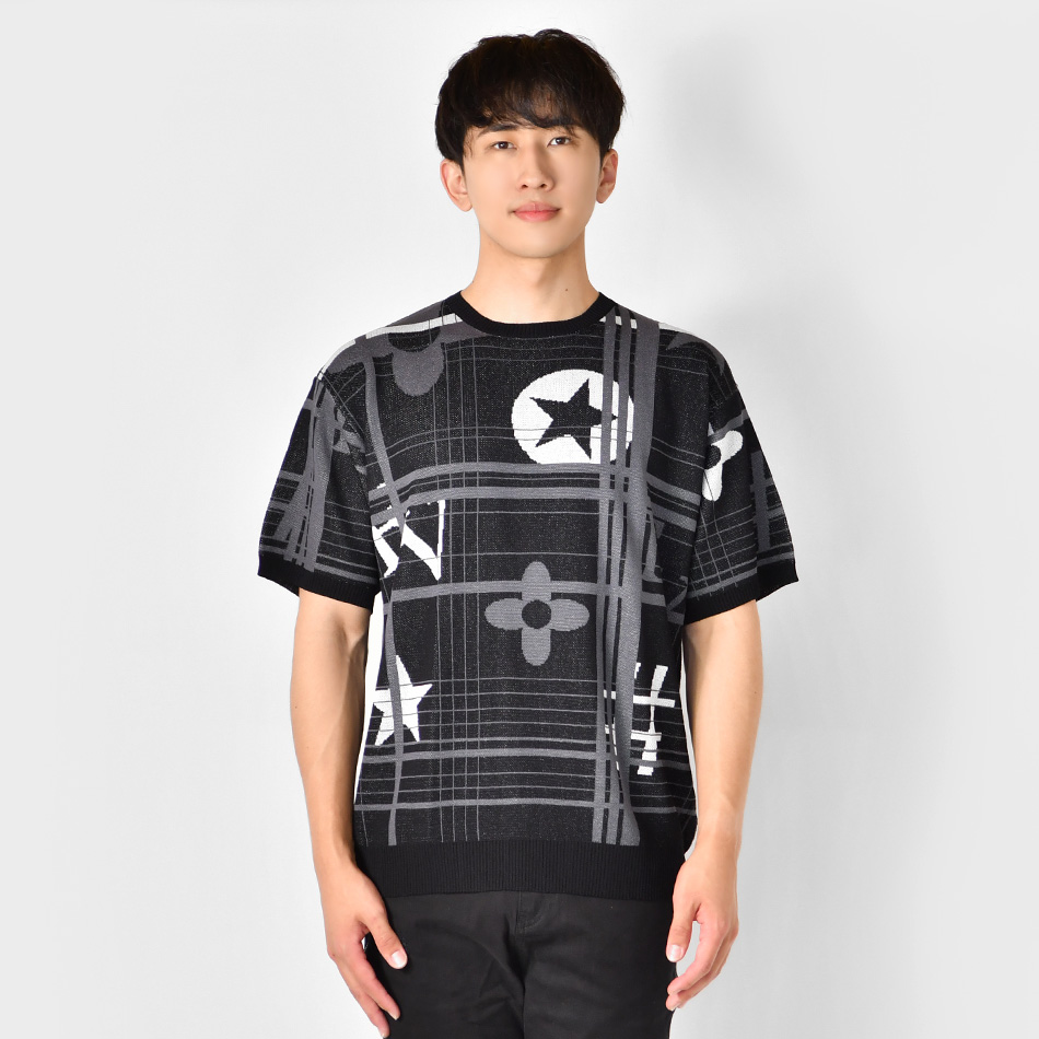 EVOLUTION サマーニット メンズ Tシャツ 半袖 ロゴ 春夏秋 韓国