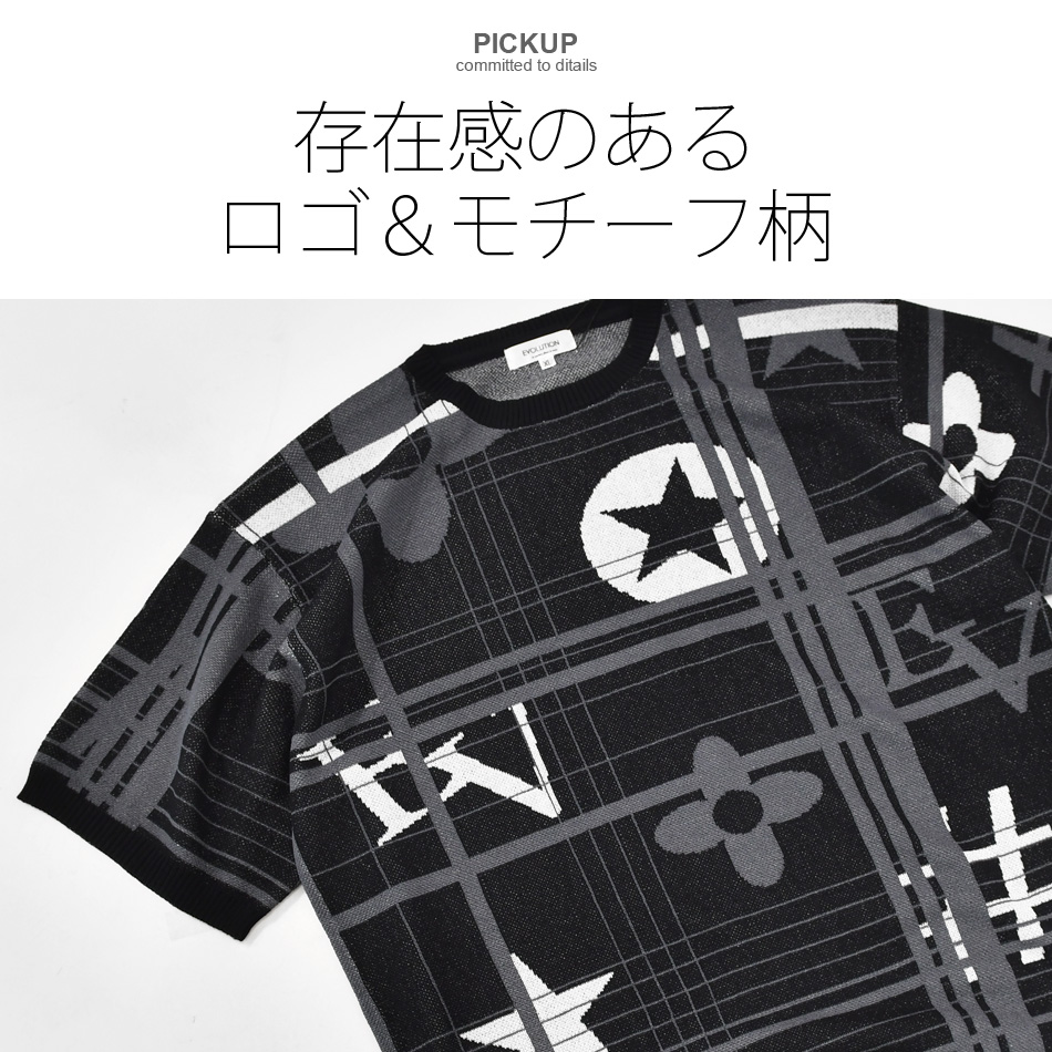 憧れ EVOLUTION サマーニット メンズ Tシャツ 半袖 ロゴ 春夏秋 韓国 服＆ファッション小物