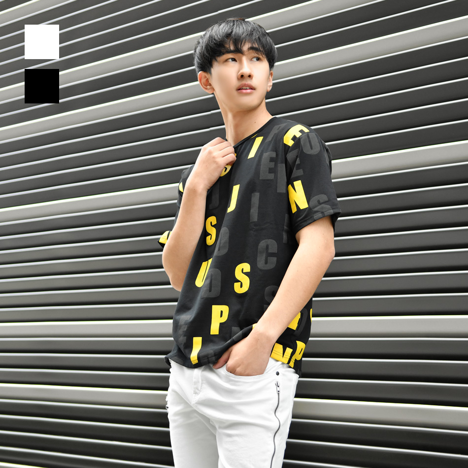 Tシャツ メンズ 半袖 ロゴ プリント クルーネック 総柄 派手 春夏秋 ゴルフウエア ストリート系 サーフ系 モード系 オラオラ系 白 黒 ホワイト ブラック M L XL | EVOLUTION