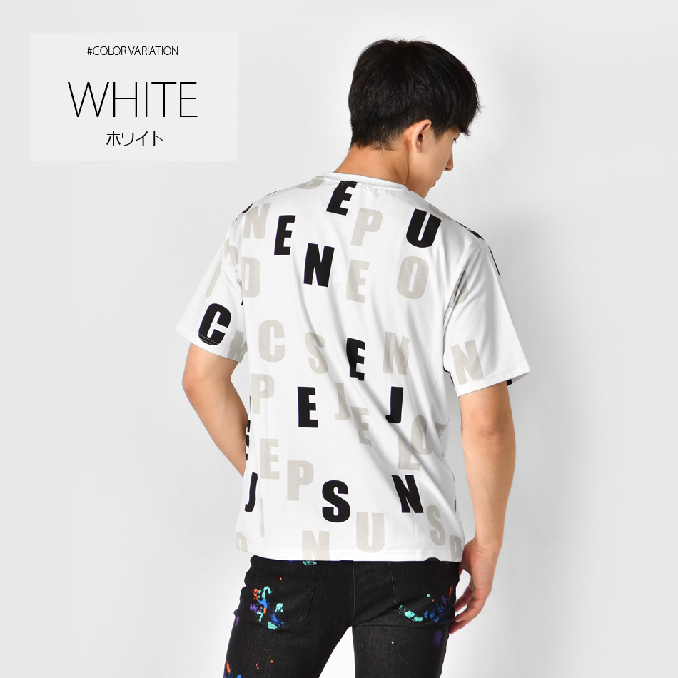 Tシャツ メンズ 半袖 ロゴ プリント クルーネック 総柄 派手 春夏秋 ゴルフウエア ストリート系 サーフ系 モード系 オラオラ系 白 黒 ホワイト ブラック M L XL | EVOLUTION | 04