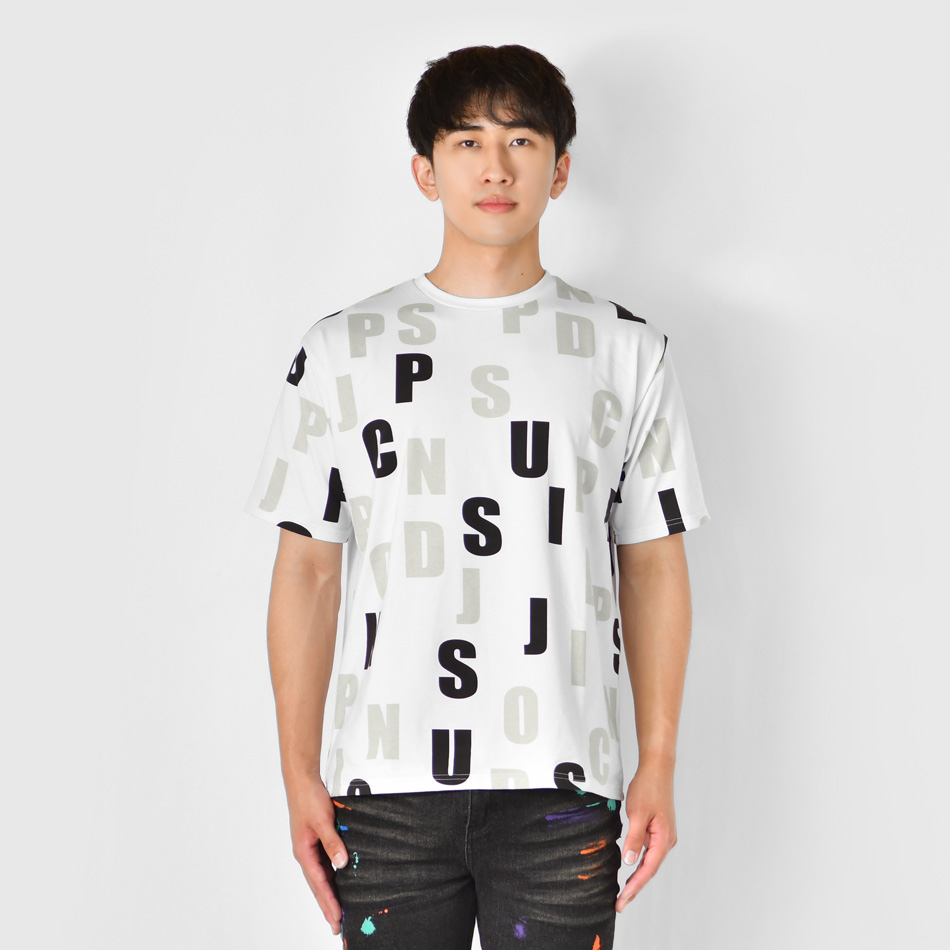 Tシャツ メンズ 半袖 ロゴ プリント クルーネック 総柄 派手 春夏秋 ゴルフウエア ストリート系 サーフ系 モード系 オラオラ系 白 黒 ホワイト ブラック M L XL | EVOLUTION | 08