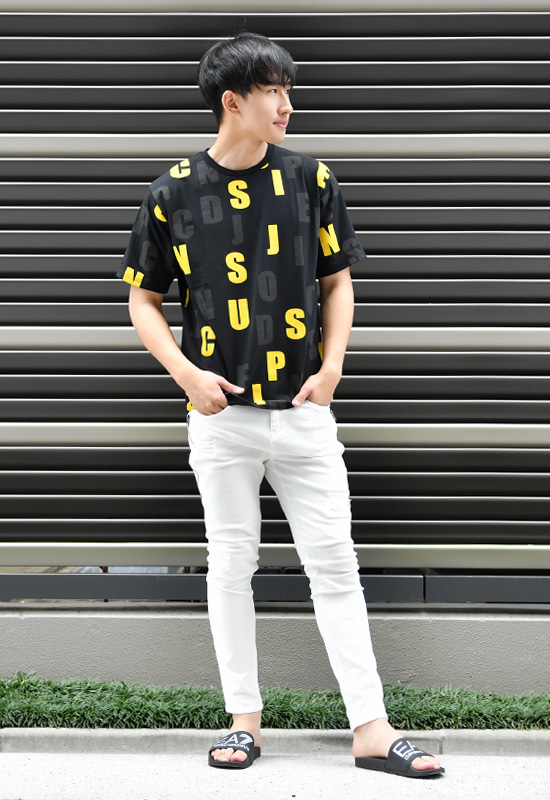 Tシャツ メンズ 半袖 ロゴ プリント クルーネック 総柄 派手 春夏秋 ゴルフウエア ストリート系 サーフ系 モード系 オラオラ系 白 黒 ホワイト ブラック M L XL | EVOLUTION | 07