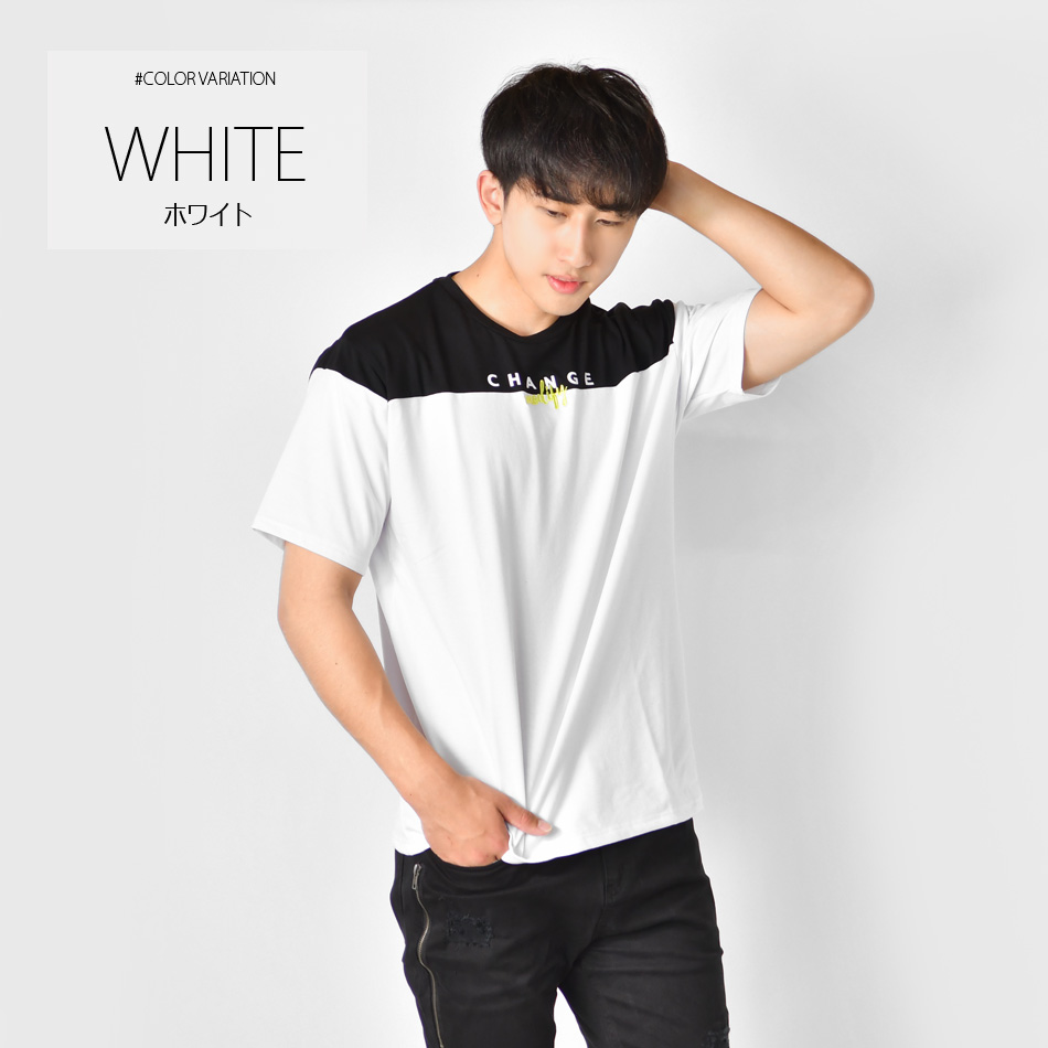 Tシャツ メンズ 半袖 ロゴ プリント 刺繍 クルーネック 春夏秋 ストリート サーフ モード系 ビター系 オラオラ系 ゴルフウエア 白 黒 ホワイト ブラック M L XL | EVOLUTION | 01