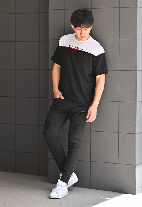 Tシャツ メンズ 半袖 ロゴ プリント 刺繍 クルーネック 春夏秋 ストリート サーフ モード系 ビター系 オラオラ系 ゴルフウエア 白 黒 ホワイト ブラック M L XL | EVOLUTION | 07