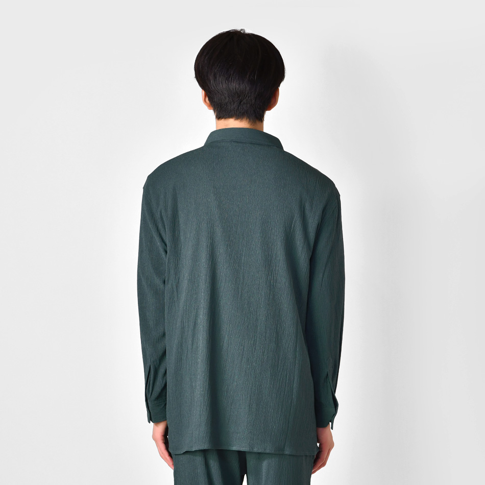 カジュアルシャツ メンズ ビッグシルエット 薄手 長袖 涼しい ロング丈 楊柳 春夏秋 モード 韓国ファッション アイボリー グリーン ブラック 白 黒 M L XL | EVOLUTION | 16