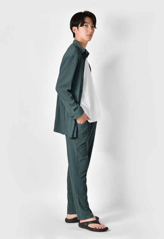 パンツ メンズ イージーパンツ テーパードパンツ 薄手 セットアップ(別売) 楊柳 春夏秋 モード 韓国ファッション アイボリー グリーン ブラック 白 黒 M L XL | EVOLUTION | 12