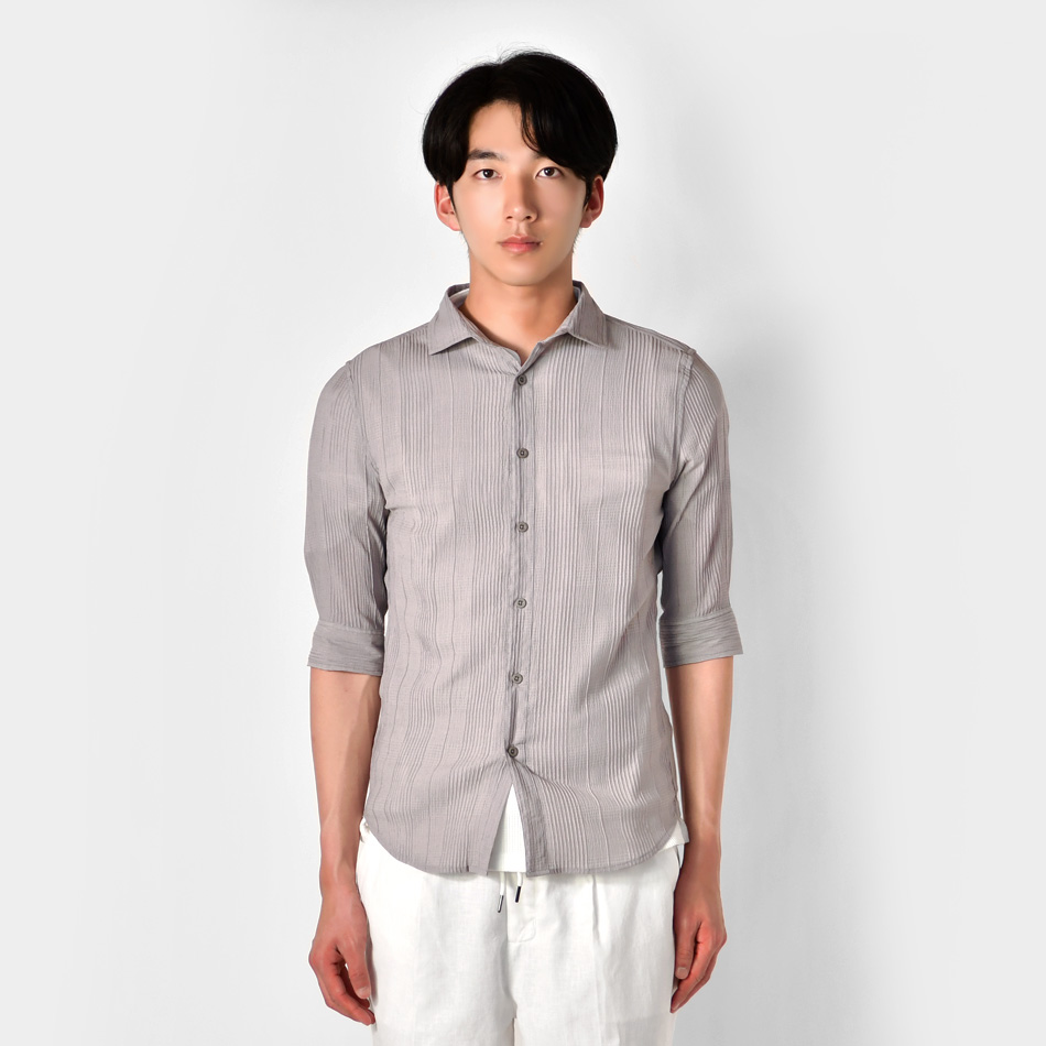 カジュアルシャツ メンズ 薄手 7分袖 涼しい 楊柳 レギュラーカラー 春夏秋 モード系 韓国ファッション ホワイト グレー ブラック 白 黒 M L XL LL 2L | EVOLUTION | 12