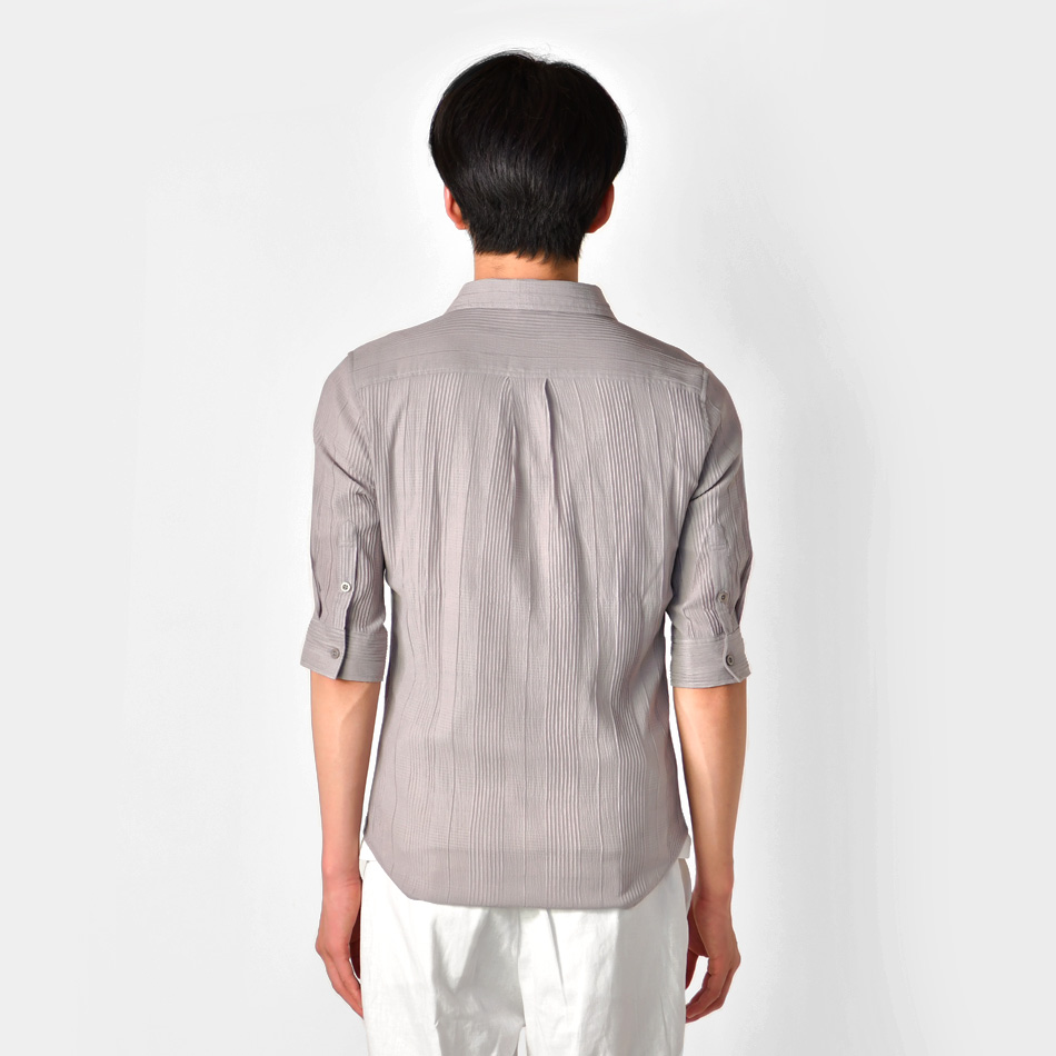 カジュアルシャツ メンズ 薄手 7分袖 涼しい 楊柳 レギュラーカラー 春夏秋 モード系 韓国ファッション ホワイト グレー ブラック 白 黒 M L XL LL 2L | EVOLUTION | 13