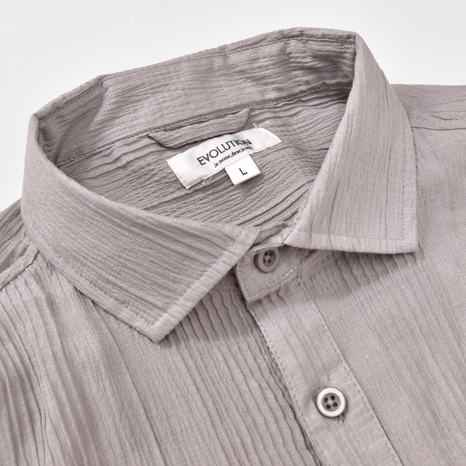 カジュアルシャツ メンズ 薄手 7分袖 涼しい 楊柳 レギュラーカラー 春夏秋 モード系 韓国ファッション ホワイト グレー ブラック 白 黒 M L XL LL 2L | EVOLUTION | 15