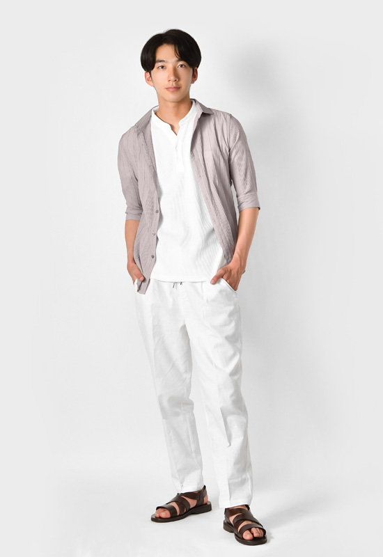 カジュアルシャツ メンズ 薄手 7分袖 涼しい 楊柳 レギュラーカラー 春夏秋 モード系 韓国ファッション ホワイト グレー ブラック 白 黒 M L XL LL 2L | EVOLUTION | 09