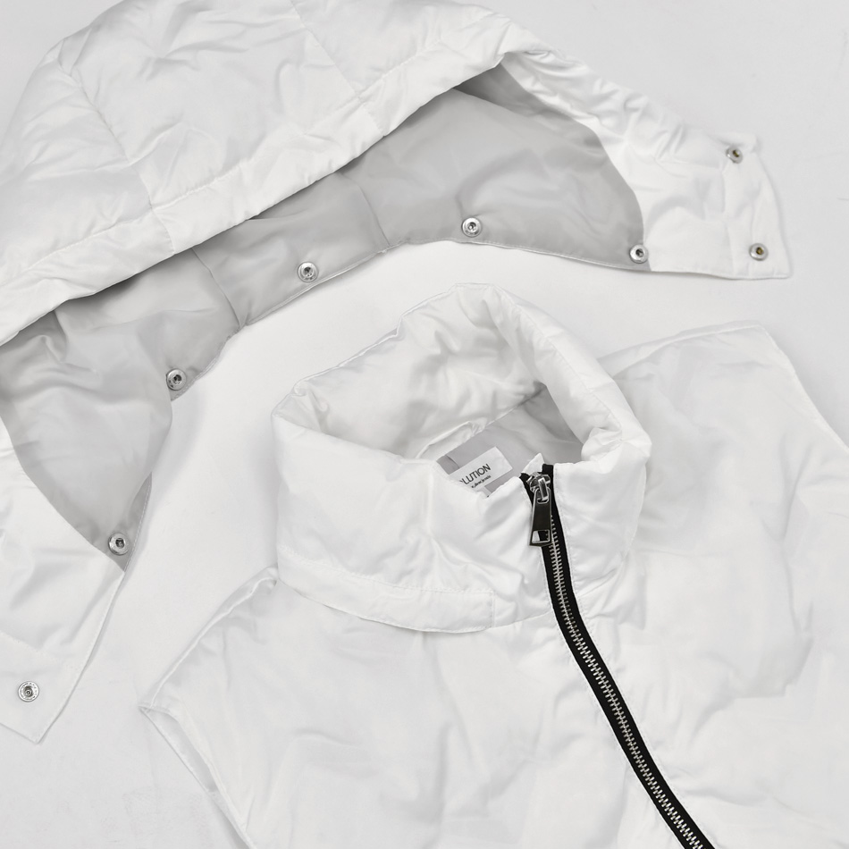 ダウンベスト メンズ シームレス 撥水加工 秋 冬 ノースリーブ 袖なし 無地 モード系 アウトドア系 サーフ系 ビター系 白 黒 ホワイト カーキ ブラック M L XL | EVOLUTION | 17