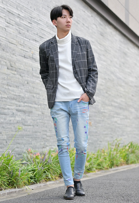 タートル メンズ 長袖 無地 ロンT 長袖Tシャツ 春秋冬 織柄 総柄 綺麗め シンプル モード系 韓国 お兄系 オラオラ系 ホワイト ブラック 白 黒 M L XL | EVOLUTION | 05