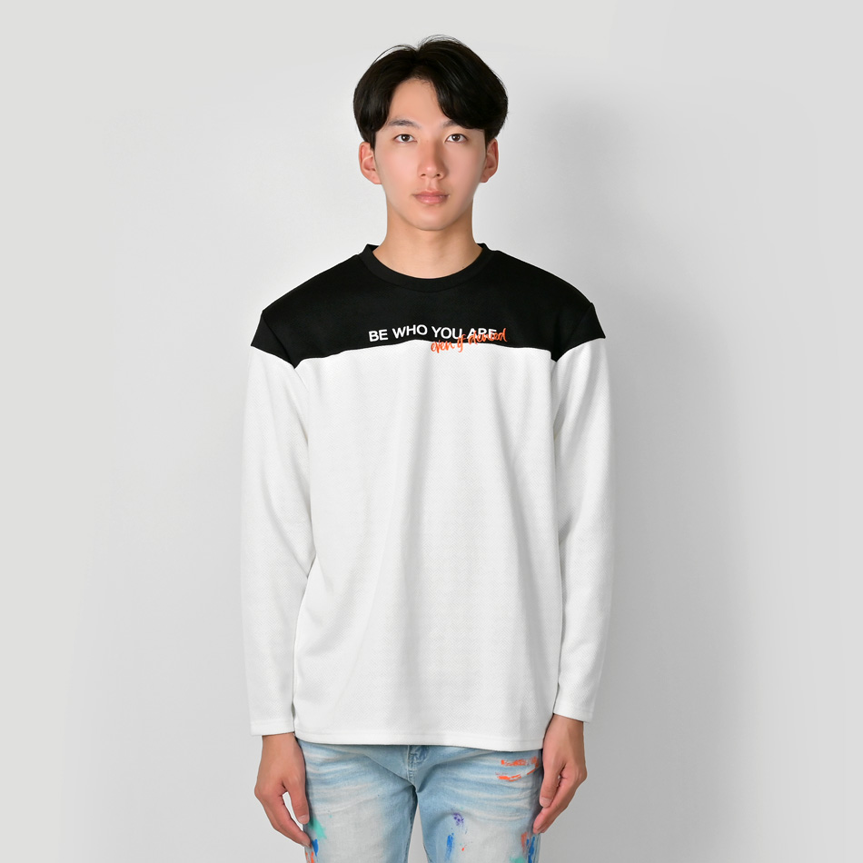 長袖Tシャツ メンズ 長袖 織柄 総柄 無地 ロンT クルーネック 晴秋冬 モード系 ストリート系 サーフ系 お兄系 オラオラ系 ホワイト ブラック 白 黒 M L XL | EVOLUTION | 08