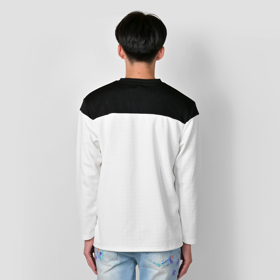 長袖Tシャツ メンズ 長袖 織柄 総柄 無地 ロンT クルーネック 晴秋冬 モード系 ストリート系 サーフ系 お兄系 オラオラ系 ホワイト ブラック 白 黒 M L XL | EVOLUTION | 09