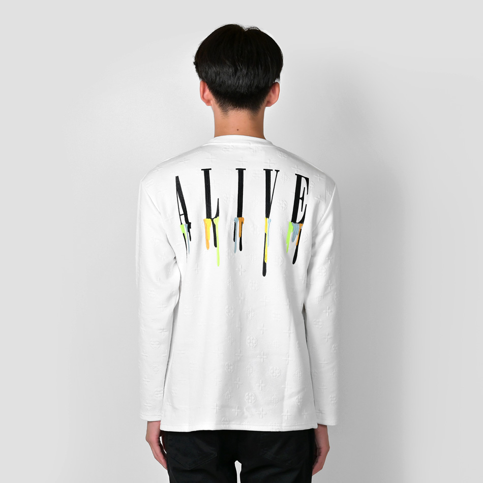 長袖Tシャツ メンズ ロンT 長袖 春秋冬 織柄 総柄 刺繍 ストリート系 サーフ系 モード系 韓国ファッション オラオラ系 ビター系 ホワイト ブラック 白 黒 M L XL | EVOLUTION | 09