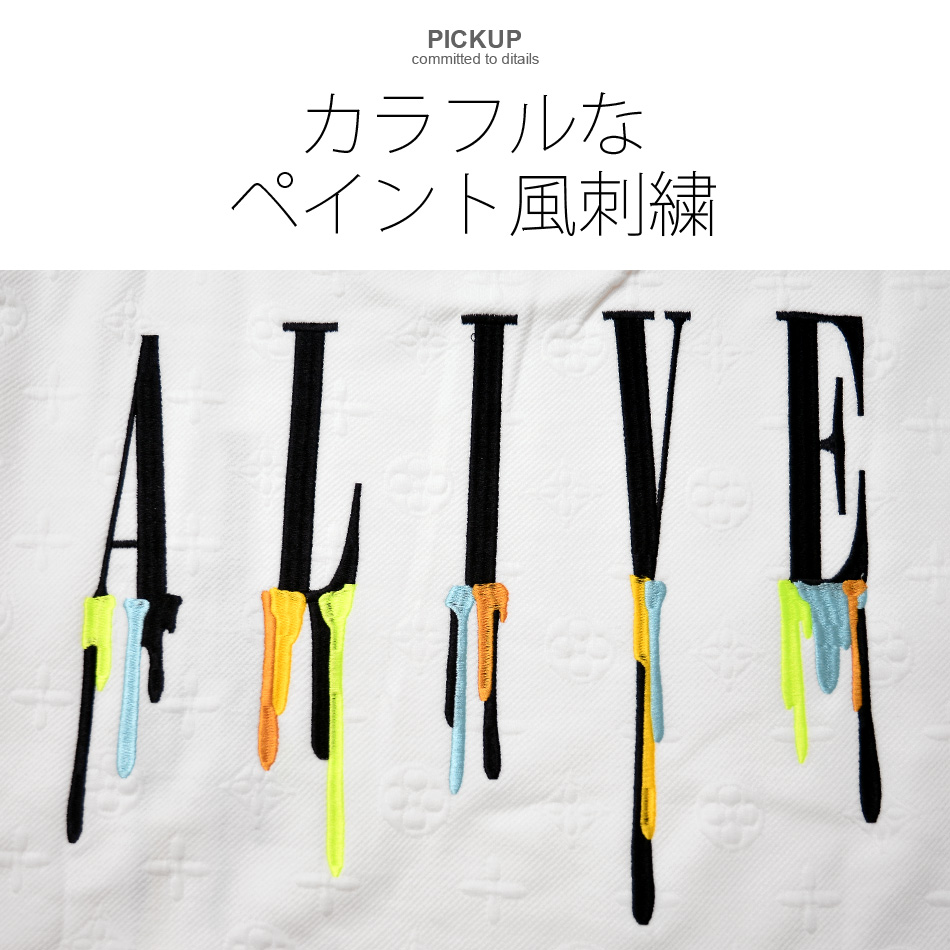 長袖Tシャツ メンズ ロンT 長袖 春秋冬 織柄 総柄 刺繍 ストリート系 サーフ系 モード系 韓国ファッション オラオラ系 ビター系 ホワイト ブラック 白 黒 M L XL | EVOLUTION | 03