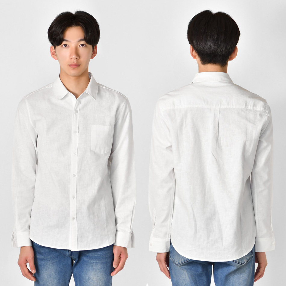 シャツ メンズ 綿麻 リネン  麻シャツ シアサッカー 長袖 ストライプ 無地 春夏秋 白 紺 青 ホワイト ネイビー ブラウン ブルー M L 2L 3L 4L 5L 34105 | EVOLUTION | 17