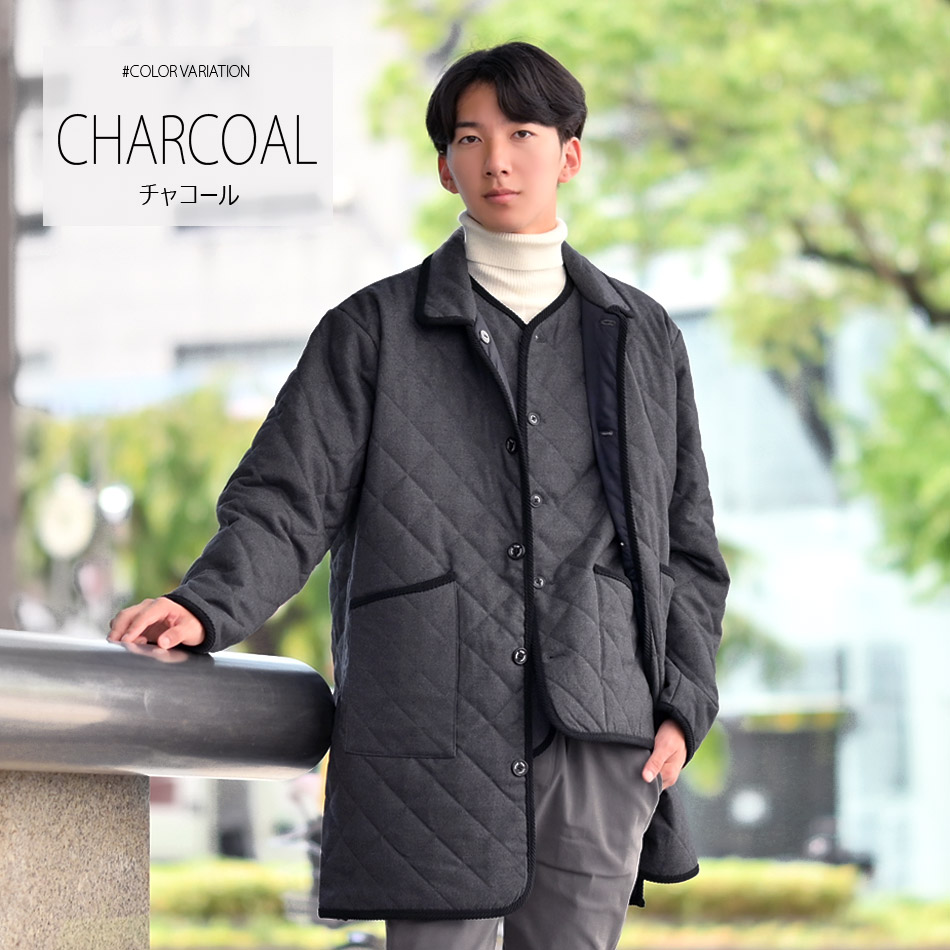 キルティングコート メンズ ステンカラー ダウンコート 中綿 綺麗め カジュアル 撥水加工 大きいサイズ ネイビー チャコール ブラック 紺 黒 M L 2L 3L 34532 | EVOLUTION | 09