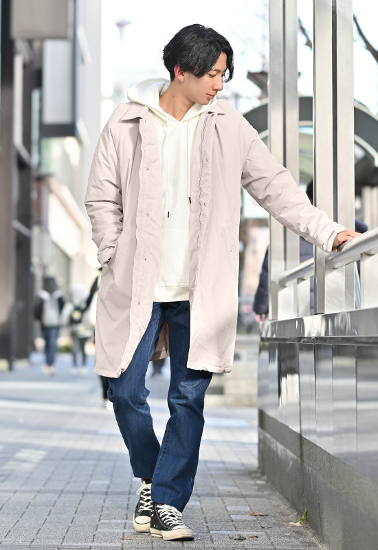 ステンカラーコート ダウンコート メンズ ロング ビジネス 中綿 秋冬 ラグランスリーブ 撥水加工 大きいサイズ ベージュ ネイビー ブラック M L 2L 3L 34535 | EVOLUTION | 09