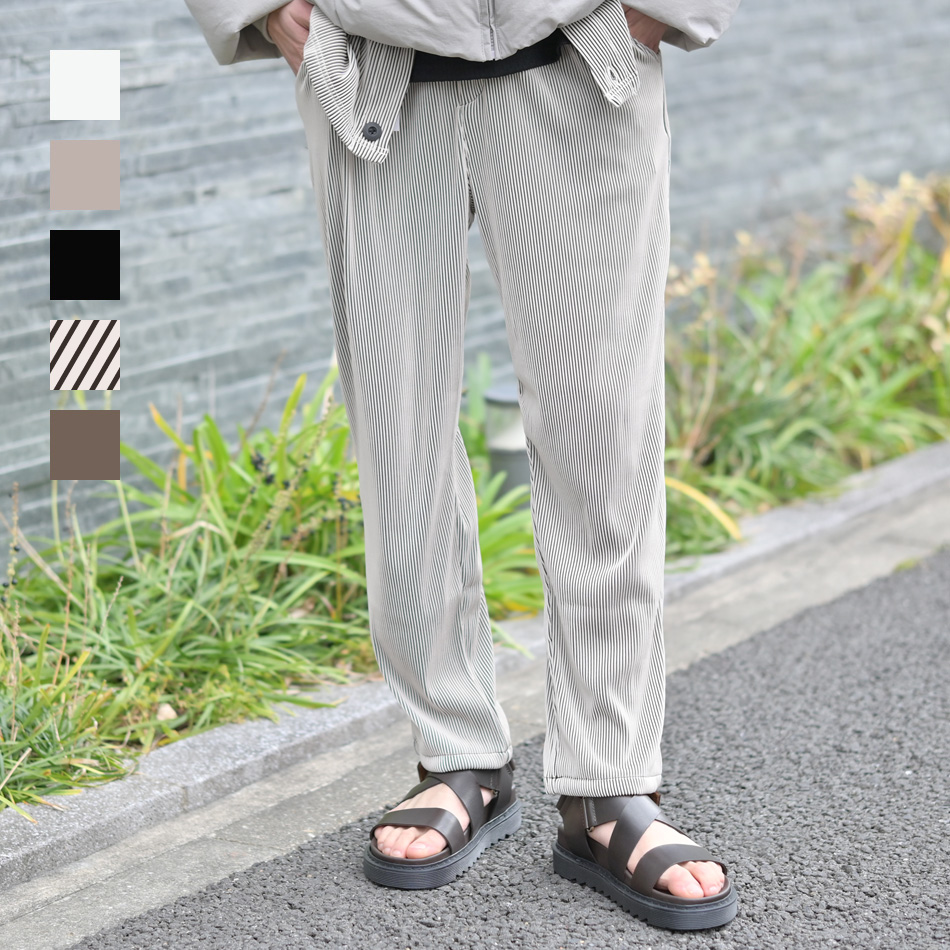イージーパンツ メンズ リラックスパンツ プリーツ ストレッチ ユニセックス 春秋冬 ビター系 韓国ファッション 白 黒 ベージュ ブラック ブラウン M L XL | EVOLUTION
