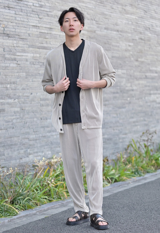 イージーパンツ メンズ リラックスパンツ プリーツ ストレッチ ユニセックス 春秋冬 ビター系 韓国ファッション 白 黒 ベージュ ブラック ブラウン M L XL | EVOLUTION | 15