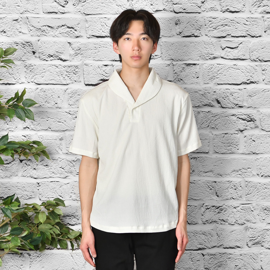 ポロシャツ メンズ 半袖ポロシャツ 無地 楊柳 総柄 ショールカラー 夏 ゴルフ シンプル 綺麗め モード 白 黒 アイボリー グリーン ブラック M L XL LL 2L | EVOLUTION | 14