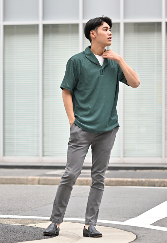 ポロシャツ メンズ 半袖ポロシャツ 無地 楊柳 総柄 ショールカラー 夏 ゴルフ シンプル 綺麗め モード 白 黒 アイボリー グリーン ブラック M L XL LL 2L | EVOLUTION | 11