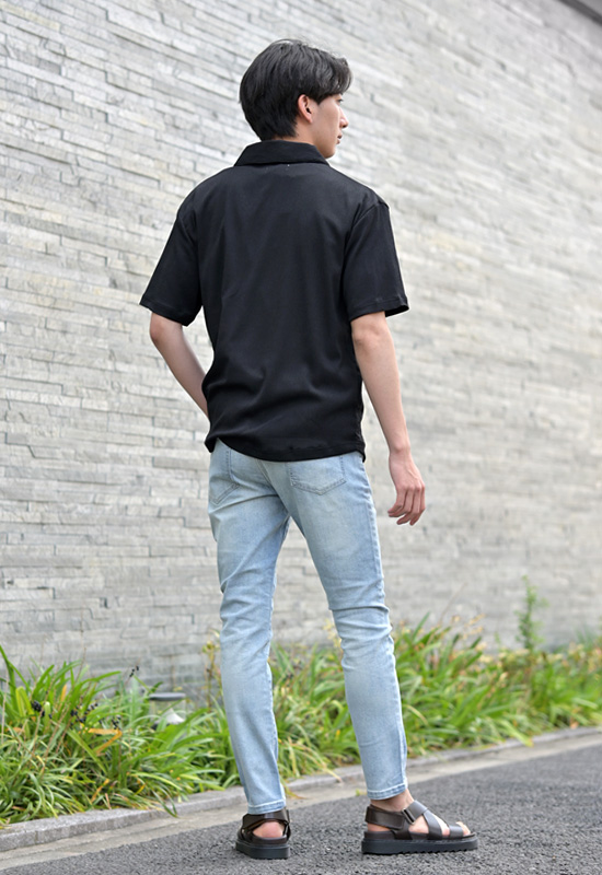 ポロシャツ メンズ 半袖ポロシャツ 無地 楊柳 総柄 ショールカラー 夏 ゴルフ シンプル 綺麗め モード 白 黒 アイボリー グリーン ブラック M L XL LL 2L | EVOLUTION | 13